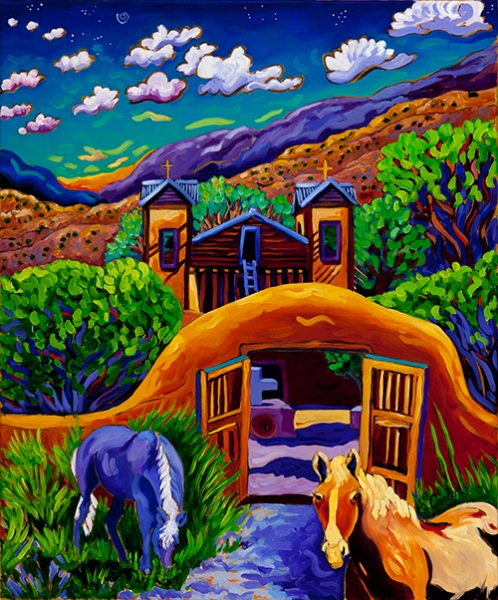 Click here to view Chimayo Horses Golden Hour by Cathy Carey