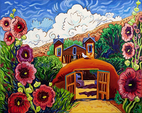 Peaceful Summer Hollyhocks by Cathy Carey